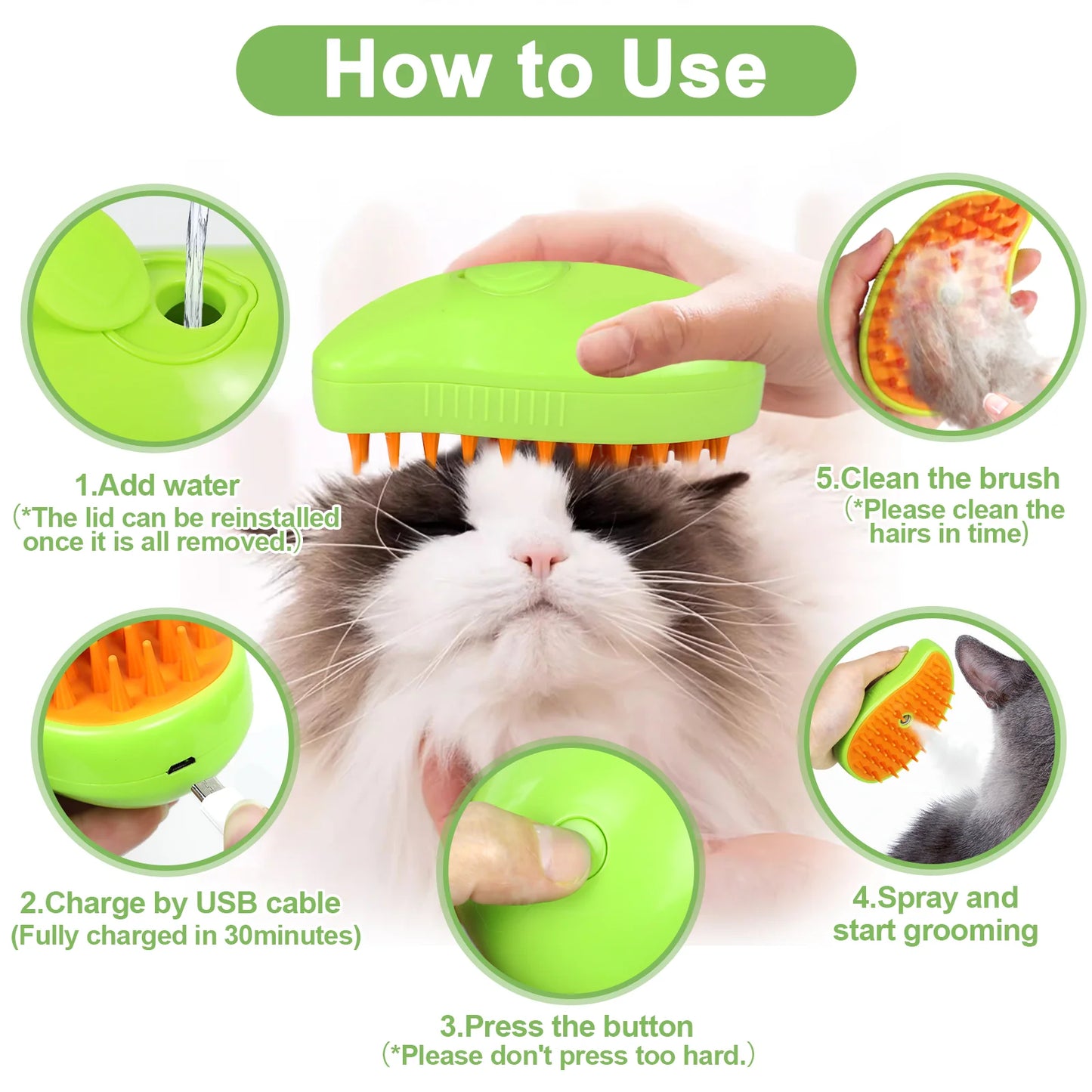 3 In 1 Pet Steam Brush For Pets